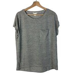 Caslon Light Gray Flora Stripe Pocket Bust Short Sleeve T-Shirt M